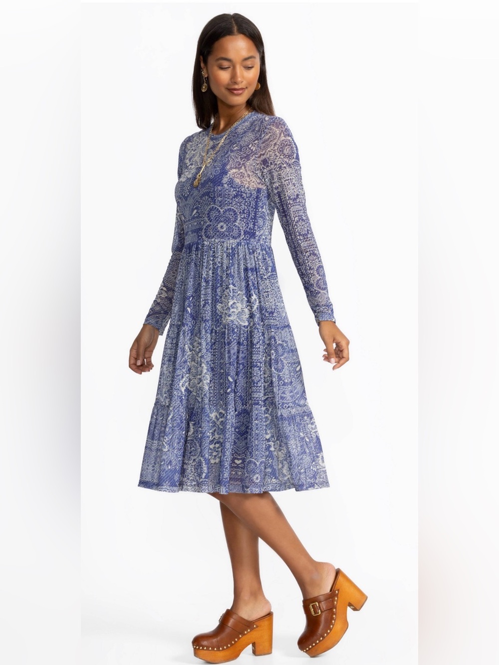 NWT Johnny Was Jade Long Sleeve Mesh Tiered Dress - Picture 3 of 9